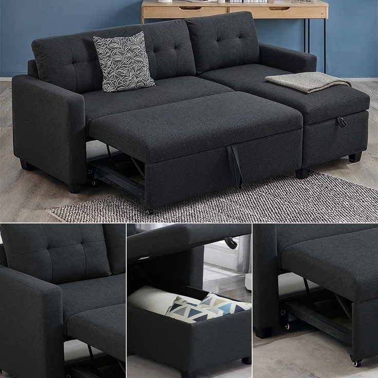 Sofa L Form Campina Anthrazit 226 x 163 cm mit Schlaffunktion Vitalispa – Bild 5