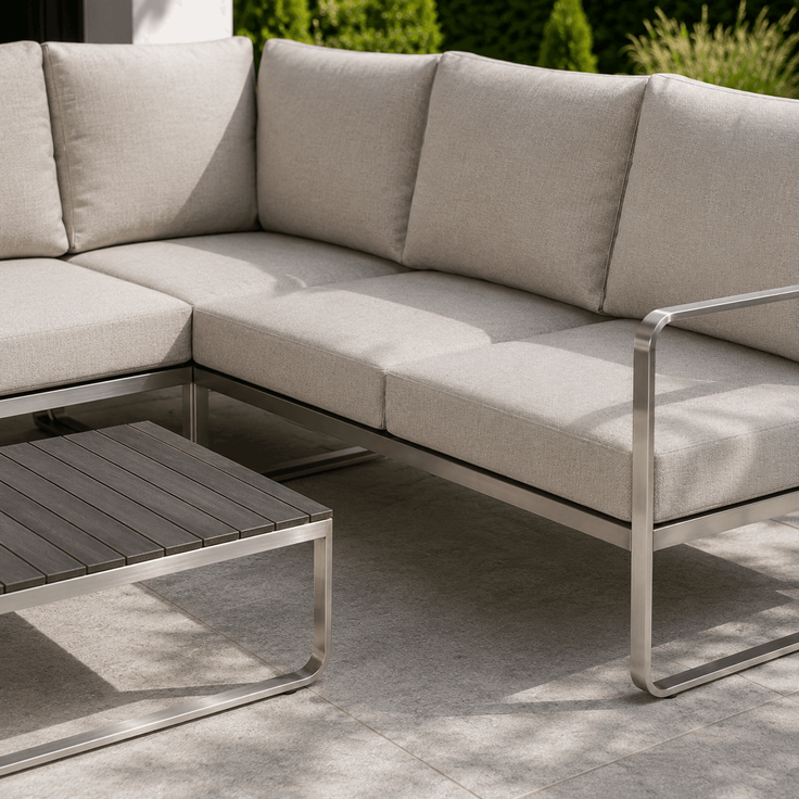 greemotion 'Sydney' Lounge-Set, 4-teilig, Edelstahl-Ecksofa-Set mit Tisch und Polstern – Bild 3