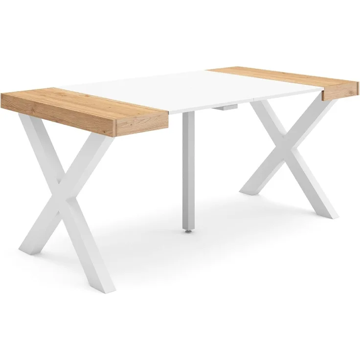 Skraut Home Ausziehbarer Konsolentisch, Eiche und weiß, 90X58X73