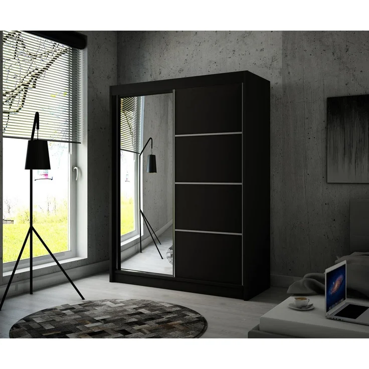 Beautysofa Schiebetürenschrank PACO (120 cm Schrank mit 3 Einlegeböden und Kleiderstange) – Bild 1