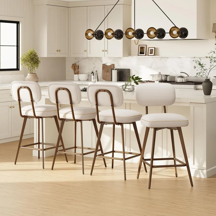 MALOL 360° Drehbarer Barhocker, Leder Bar Hocker 4er Set mit Rückenlehne, StilErgonomischer Barhocker mit Fußstütze, Moderner Küchenhocker mit Metallbeine für Theke, Bar, Esszimmer, Beige