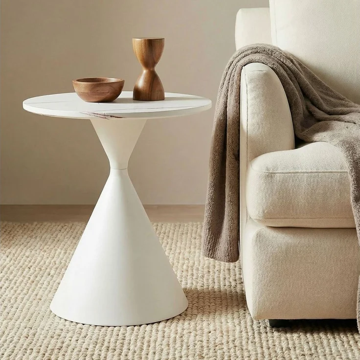 IDIMEX Couchtisch ISOMA, runder Beistelltisch Ø50cm Holzoptik & Metallgestell modern Weiß – Bild 5