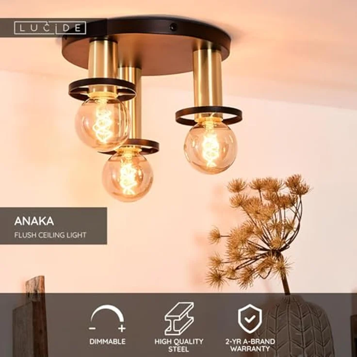 LUCIDE ANAKA Deckenleuchte, Ø 30 cm, 3xE27, Schwarz, geeignet für LED-Lichtquellen, aus Stahl – Bild 3