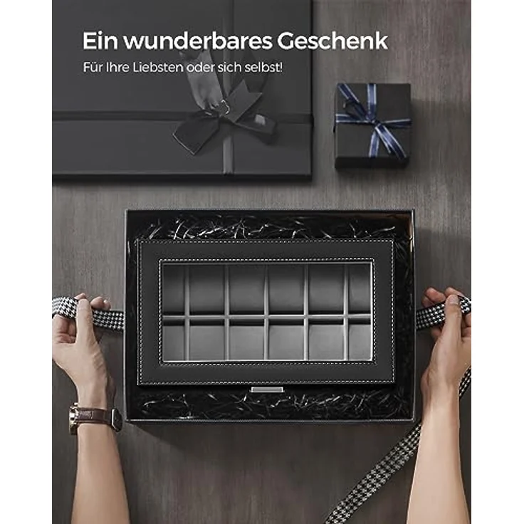 SONGMICS Uhrenbox Uhrenkasten, mit 2 Ebenen, 12 Fächer und 1 Schublade – Bild 8
