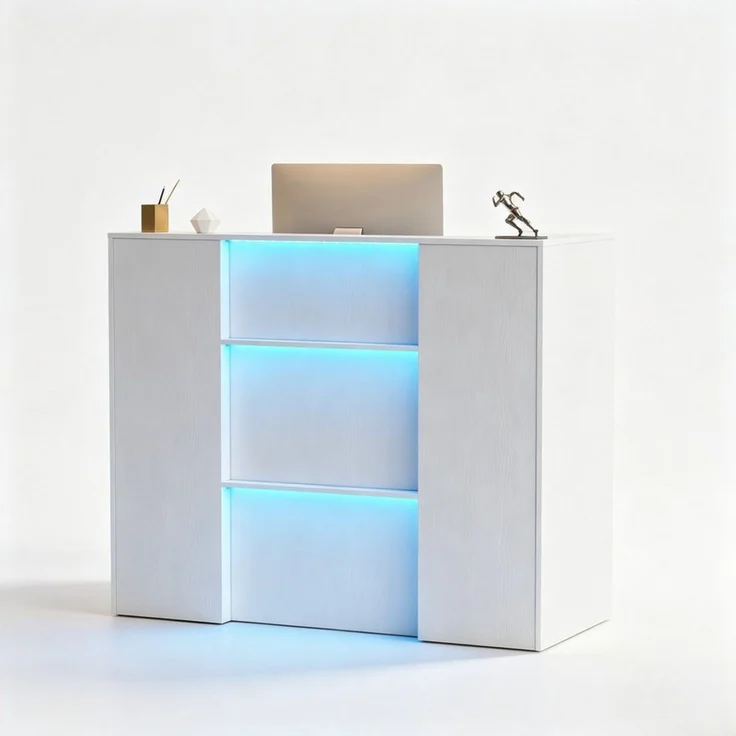 PEALOV Empfangstheke mit RGB-LED-Beleuchtung, Verkaufstheke mit Stauraum, 120 x 50 x 100 cm (1-St), Vielseitige Rezeptionstheke für Büro, Salon, Geschäft und Café – Bild 3