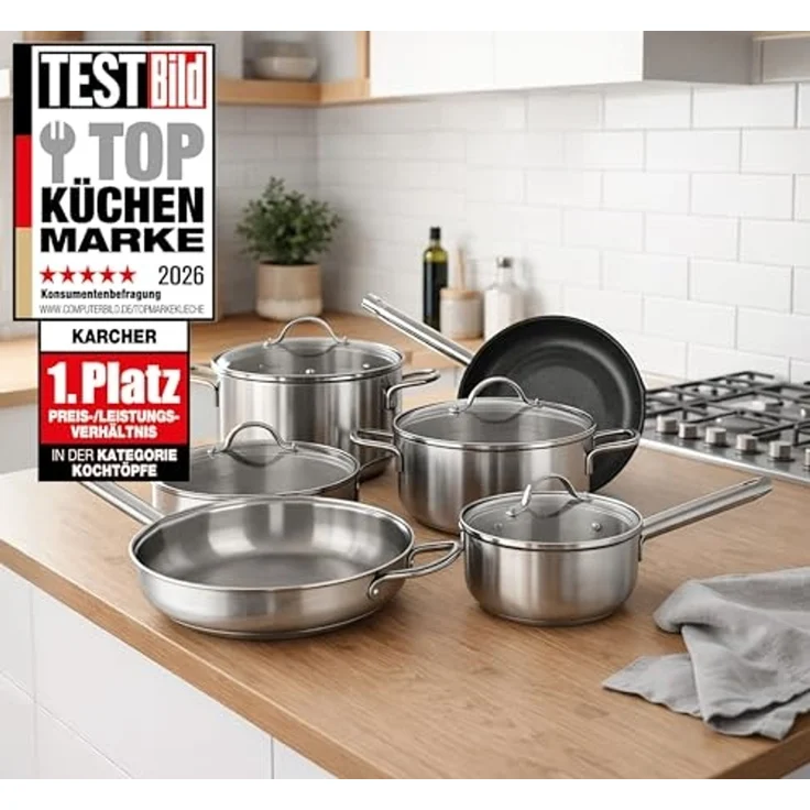 Karcher Topf-Set Jovita, Edelstahl (10-tlg), inkl. 4 Glasdeckel, integrierte Literskala, Induktion – Bild 2