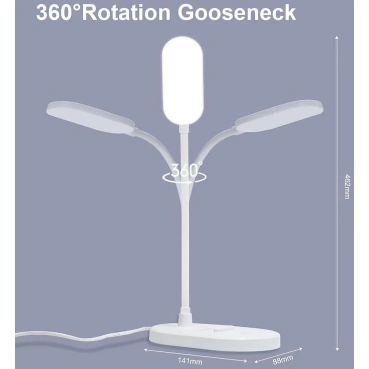 LQWELL Schreibtischlampe Tischleuchte mit Telefonhalter, LED fest integriert, 360° Flexibel Touch-Steuerung, Studienlampe für Heimbüro, 5000k, 160 Lumen, LED Schreibtischlampe – Bild 2