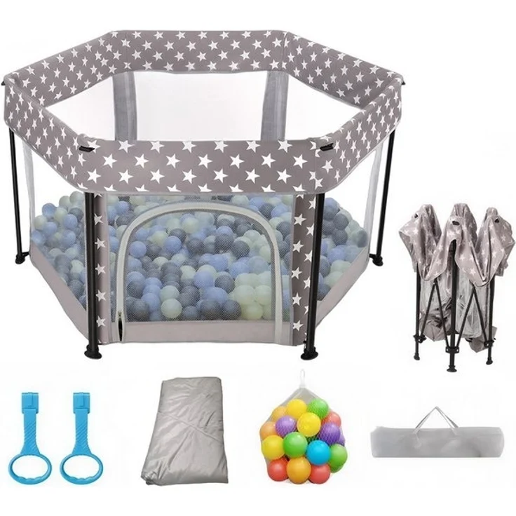 SEHAUSEU Laufgitter Laufstall baby zusammenfaltbar Krabbelgitter mit Spielmatte, mit Ozeanbällen, Tragetasche, Stehender Zugring – Bild 4
