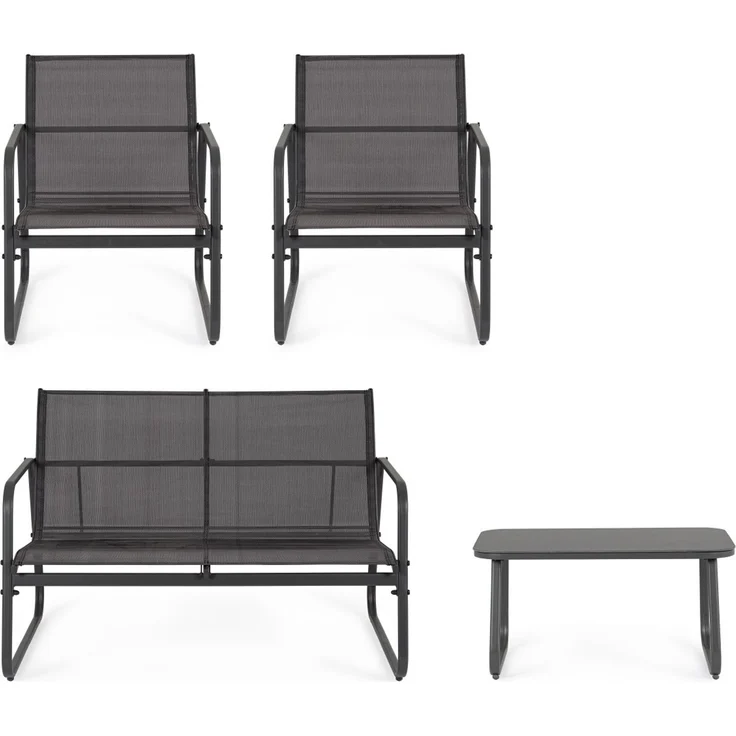Garten-Set Gonzalo Metall und Textilene, modern und robust, anthrazit, 4-teilig für 3–4 Personen – Bild 6