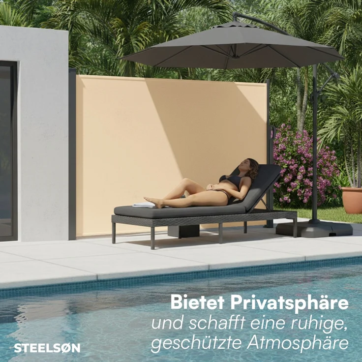 STEELSØN 'Zirella' Seitenmarkise mit Aluminium-Kassette, ausziehbar, 160x400 cm, beige/anthrazit, Windschutz, wetterfest und blickdicht – Bild 7