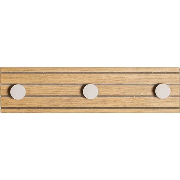 Haku Garderobenleiste Eiche natur mit 3 Garderobenhaken in Kaschmirgrau, MDF und Metall, 35x4x9 cm – Bild 4