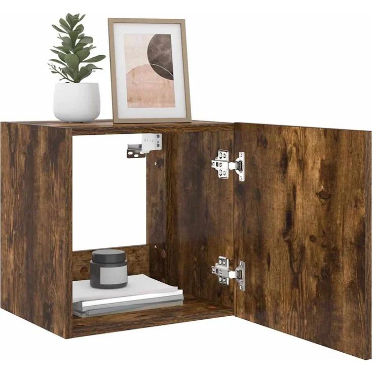 TV-Wandschrank, Fernsehschrank mit LED-Leuchten Räuchereiche 40,5x35x40 cm – Bild 7