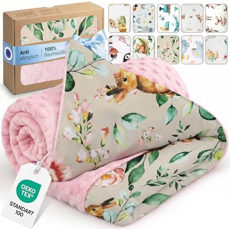 LULANDO® Babydecke 100x75 cm Kuscheldecke Krabbeldecke Spieldecke aus 100% Baumwolle - Standard 100 von Oeko-Tex - Antiallergisch - Hergestellt in der EU – Bild 2