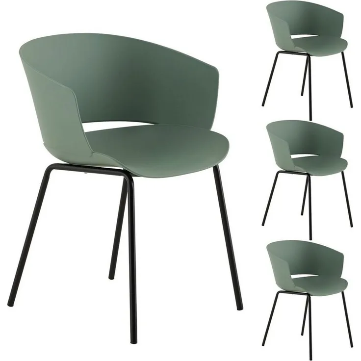 IDIMEX Gartenstuhl NIVEL (4 St), In & Outdoor Schalenstuhl modern im 4er Set, UV-beständig olivgrün