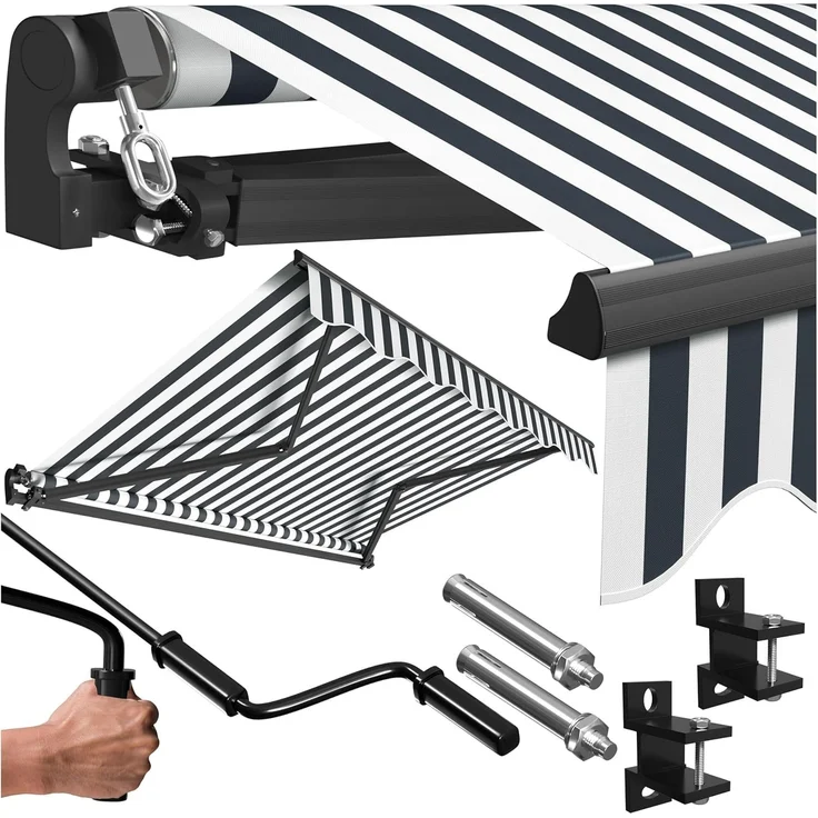KESSER® Gelenkarmmarkise Markise Gelenkmarkise 300x250 cm Terrassenmarkise Klemmmarkise Sonnenmarkise inkl. Wandhalterung Sonnenschutz Balkonmarkise wasserabweisend Alu/Polyester, Weiß/Anthrazit – Bild 1