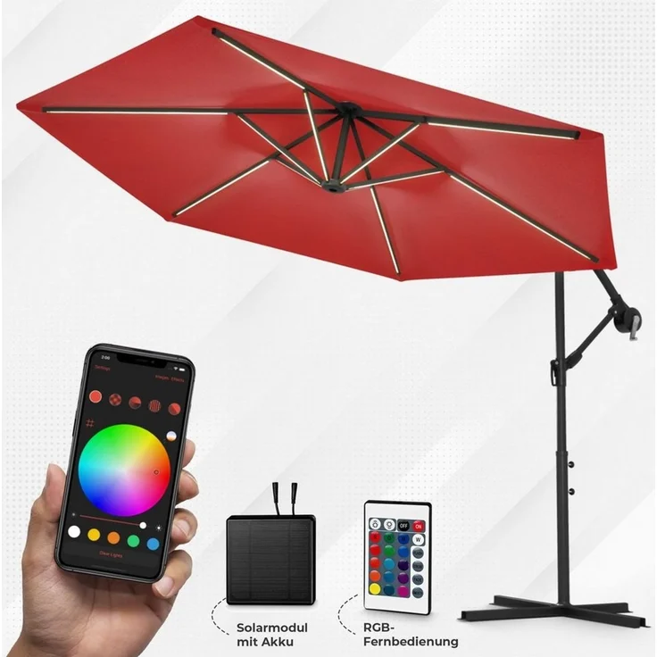 Swing&Harmonie Sonnenschirm mit RGB Beleuchtung LED Ampelschirm Garten Schirm, 300 / 350 cm inkl. Fernbedienung, APP Steuerung – Bild 5