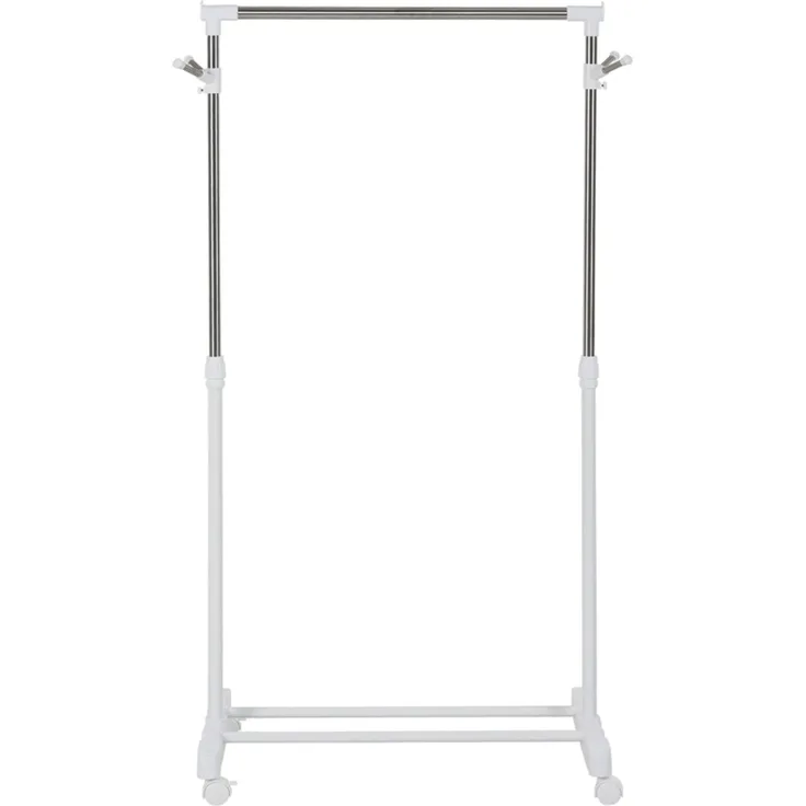 Rollbarer Garderobenständer, höhenverstellbar, mit unterer Ablage, 4 Räder, Weiß--Weiß--68.5x42x145cm--YOUDENOVA