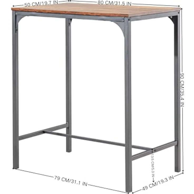 FurnitureR Bartisch mit Barhocker Set, Bartisch Küche mit 2-Hockern, Industrieller Stil, Geeignet für Küche, Esszimmer, Wohnzimmer, Pub, Bartisch 80 x 50 x 90 cm, 2 Barhocker 40 x 30 x 65 cm – Bild 3