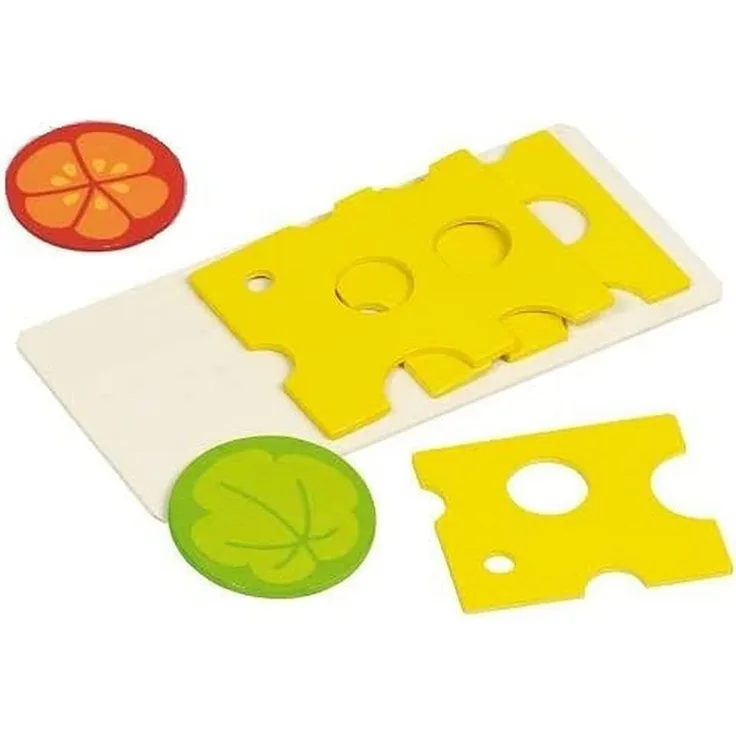 goki 51811 Käseaufschnitt 4 Scheiben, 1 Salatblatt, 1 Tomate, mehrfarbig, 6-teilig (1 Set)