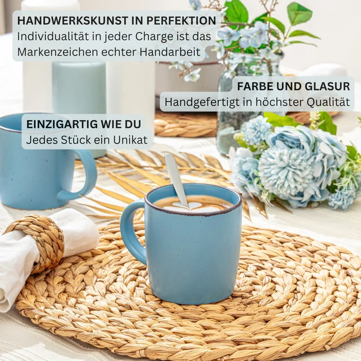 SÄNGER Steingut Kaffeebecher Bombay Meeresboden 4 teilig – Bild 3
