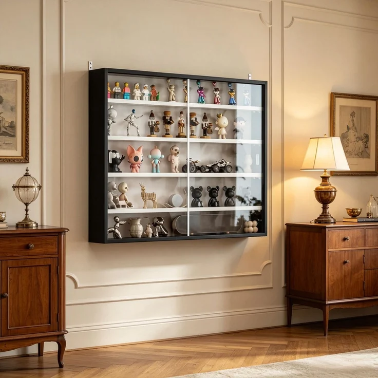 Wandmontierter Vitrinenschrank,Moderner Glasvitrine Schrank,Ausstellungsschrank,Ideal zur Präsentation von Sammlerstücken und Dekorationsobjekten(nur mit Wandmontierter Vitrinenschrank)--Schwarz, Weiß--80x9.5x60cm--YOUDENOVA – Bild 2