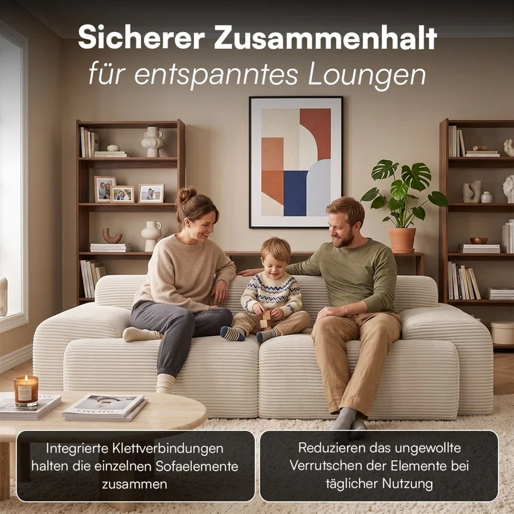 skølm 'Menja' Cloud Sofa 2-tlg, 2er Sitz mit 2 Kissen, Cord beige, Vollschaumcouch mit Federkern und Vakuum-Kompression, kein Aufbau erforderlich – Bild 4
