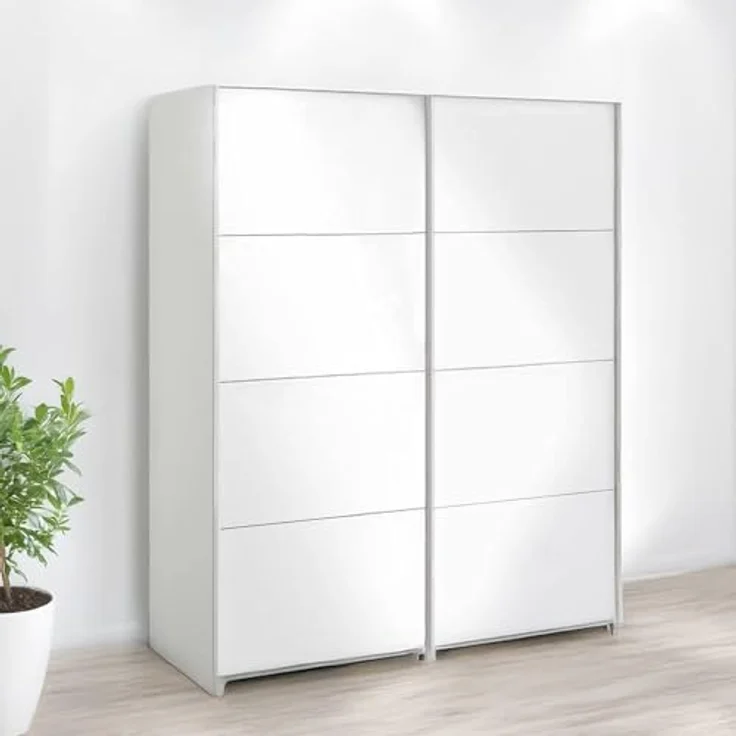 Dmora - Kleiderschrank 2 Türen Emeraude, Schlafzimmermöbel, Schrank, Garderobe, 182x61 h220 cm, Glänzendes Weiß – Bild 1