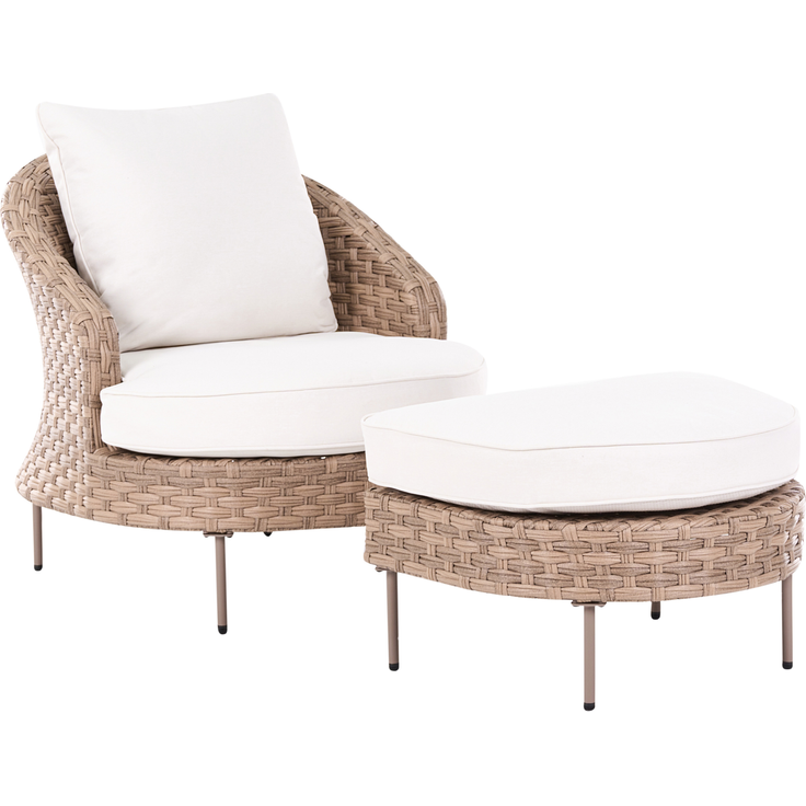 Gartensessel mit Ottomane ARCILLE Polyrattan Braun