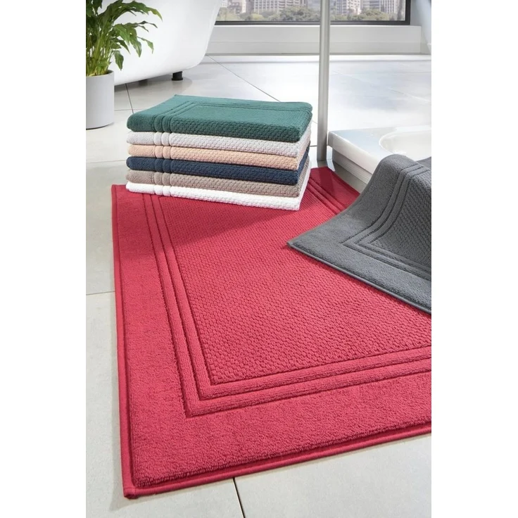 ROSS Duschmatte Unifond, Höhe 1 mm, strapazierfähig, fußbodenheizungsgeeignet, Baumwolle, rechteckig, Uni mit Bordüre, Badezimmerteppich, waschbar – Bild 3