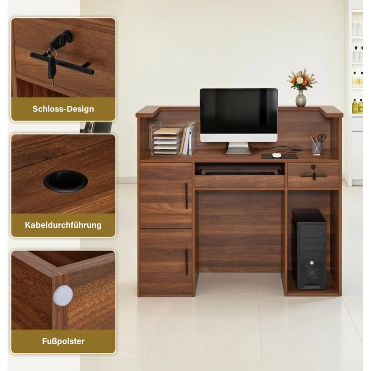 BarberPub Empfangstheke mit 2 Schubladen, Rezeptionstisch Braun R9760 – Bild 5