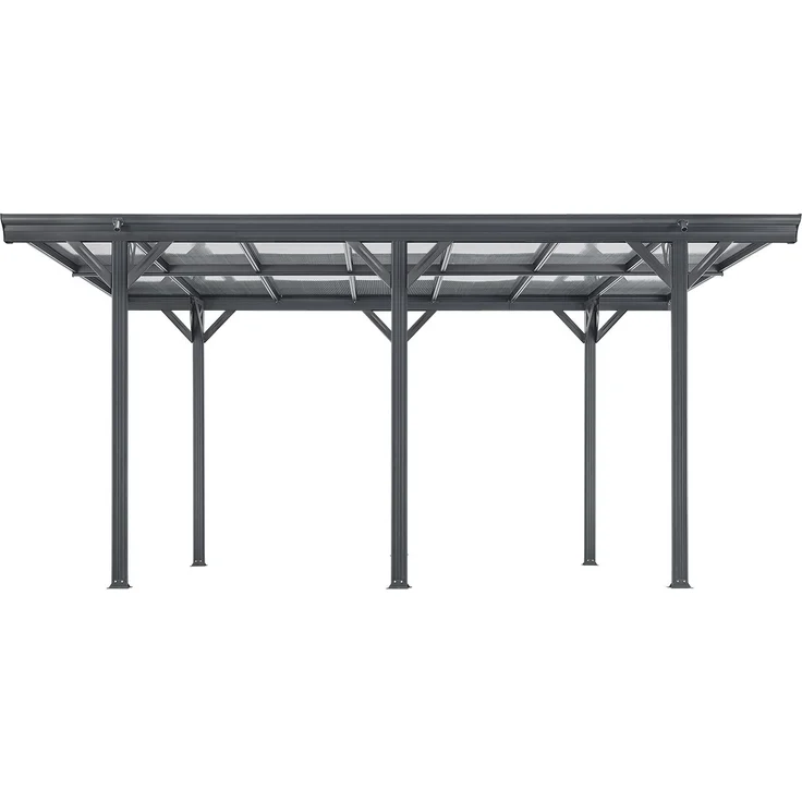 Juskys Carport mit Flachdach 5x3 m - Überdachung aus Aluminium mit Doppelstegplatten - Unterstand für Autos - freistehende Montage - Dunkelgrau – Bild 6
