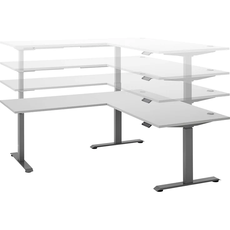Eckschreibtisch >Ben< höhenverstellbar, weiss / silber - 180x74/117x177cm (BxHxT) – Bild 5
