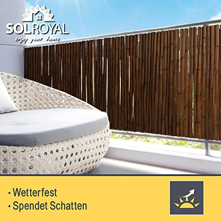 Sol Royal Premium Bambus Sichtschutz Zaun 200x250 cm B23 Dunkelbraun – hochwertig gehärtete Bambusrohre Ø 2-3cm, witterungsbeständiger Bambuszaun Indoor & Outdoor, Balkon Sichtschutz – Bild 7