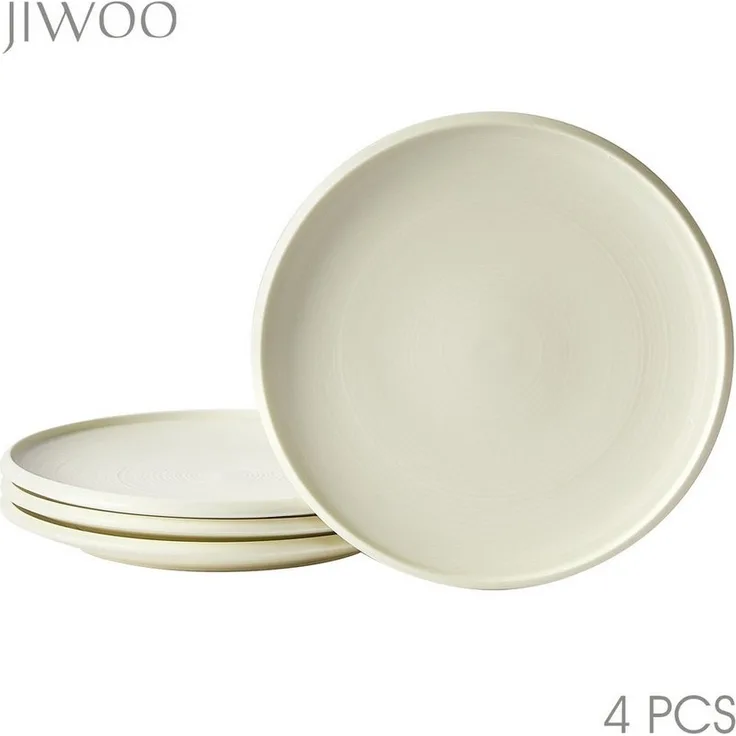 JIWOO Speiseteller 4er Ø21,8cm, Frühstücksteller Pastateller Teller Brotteller Plate, (4 St), Hochwertiges Tellerset Weiß Mikrowellenofen Spülmaschine Ø 21,8cm