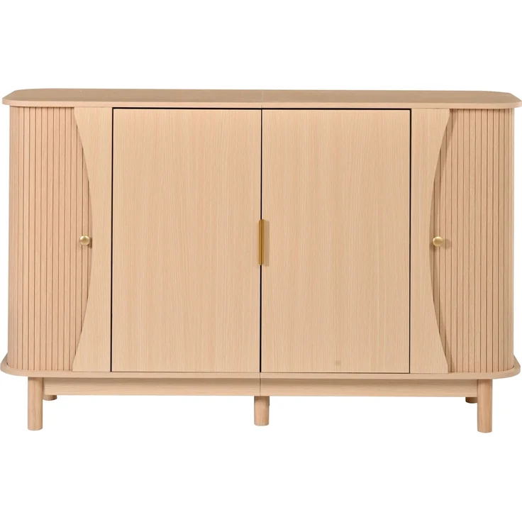 Merax Sideboard 140x40x88cm aus MDF, Kommode mit geschwungenen Kanten, 2 Schiebetüren, Stauraumschrank, Naturholz – Bild 10