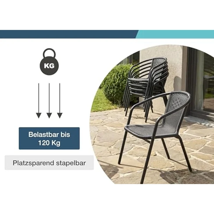 LC Garden Stapelstuhl Garvista Stapelstuhl 54x52x72cm schwarz Gartenstuhl Terassenstuhl, Pulverbeschichteter Stahl – Bild 6