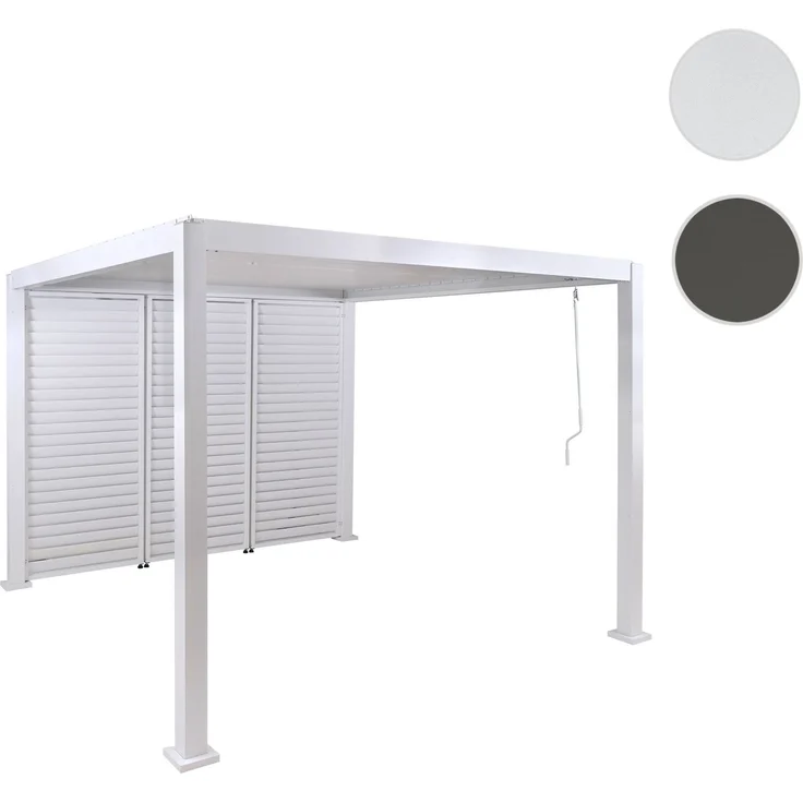 Pergola HWC-P65 mit 3x Lamellenwand, Terrassenüberdachung Garten Lamellen-Pavillon, 10cm-Alu-Gestell 3x3m ~ weiß – Bild 10