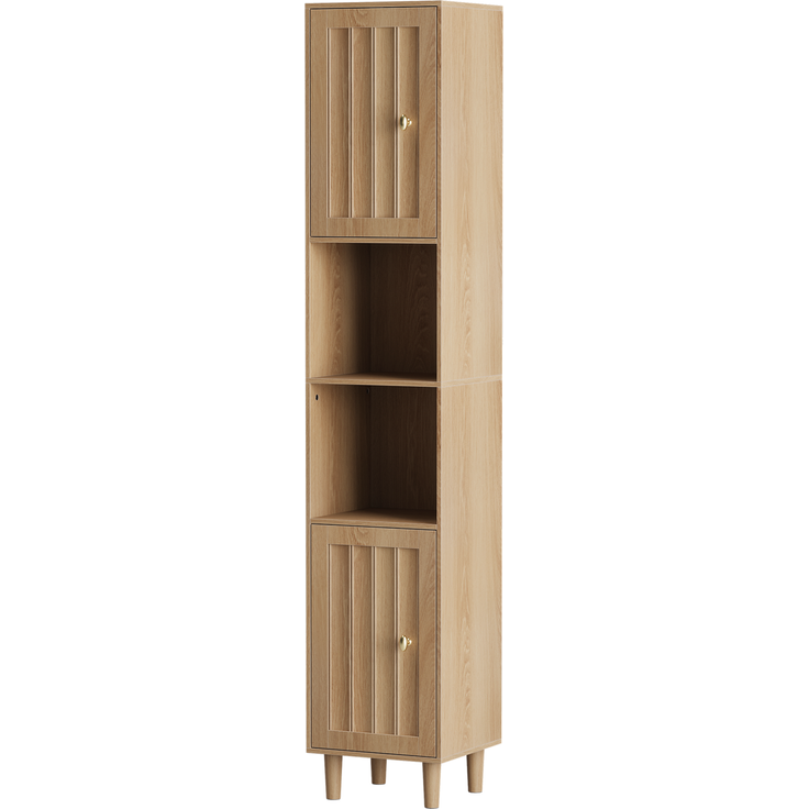Badezimmer-Hochschrank 32 x 30 x 169 cm in Eichenoptik mit offenen Regalen und Doppeltür – Bild 8