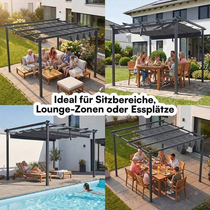 STEELSØN 'Xyriela' Pergola mit Schiebedach, 3x3m, Aluminium, anthrazit/grau, Gartenpavillon, wetterfest, Pavillon mit freistehender Terrassenüberdachung – Bild 6