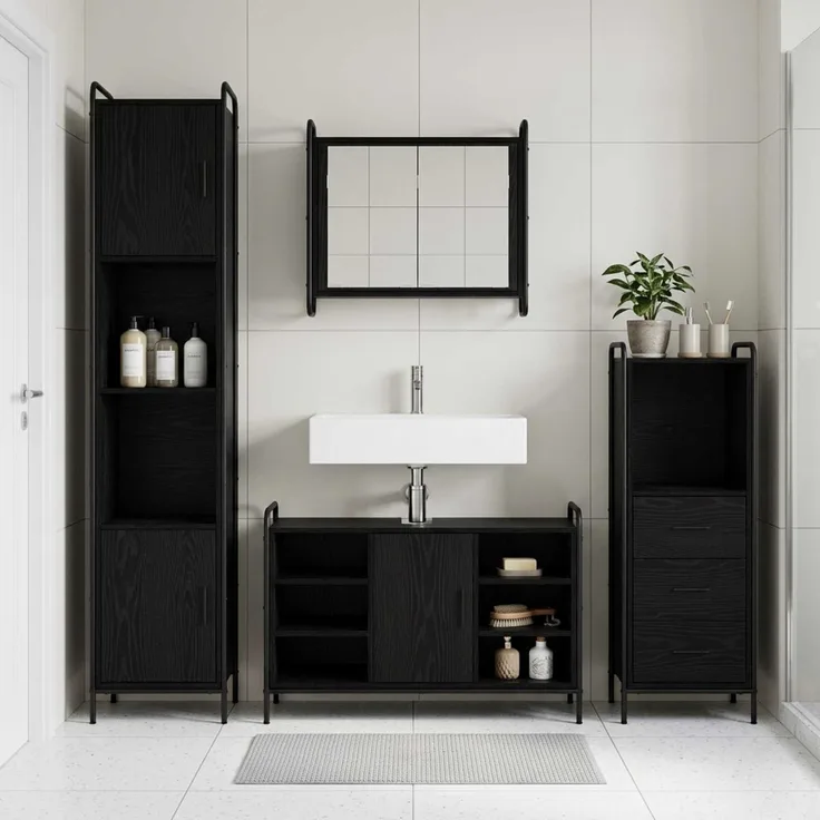 vidaXL Badezimmerschrank-Set 4 stk. Schwarz Eichen-Optik 3444633