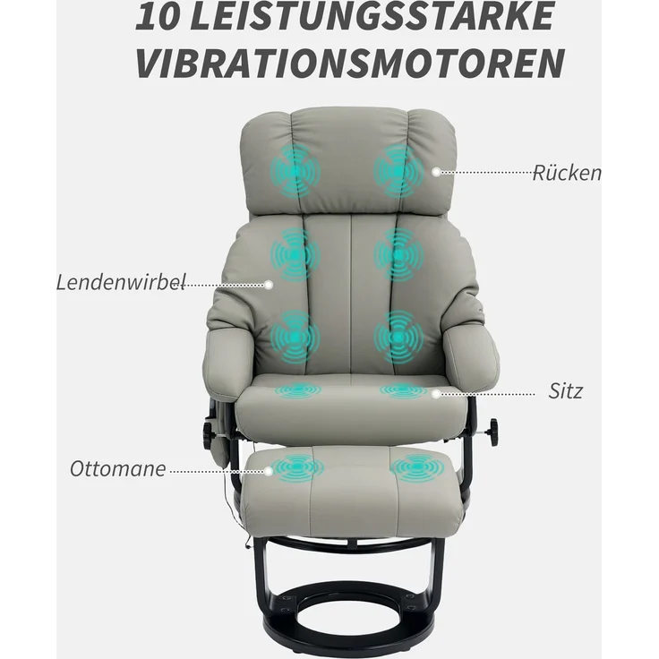 MELAYR, Relaxsessel Massagefunktion Fernsehsessel mit Seitentasche, Kunstleder, Grau, 76 x 80 x 102 cm – Bild 6