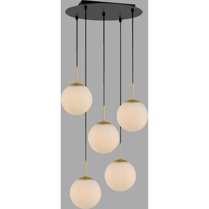 LeGer Home by Lena Gercke Deckenleuchte Elorea - Pendellampe mit großen Glaskugeln, Ein-/Ausschalter, ohne Leuchtmittel, opal matt weiß, schwarz gold, Pendelläge einstellbar, E14, Rondell
