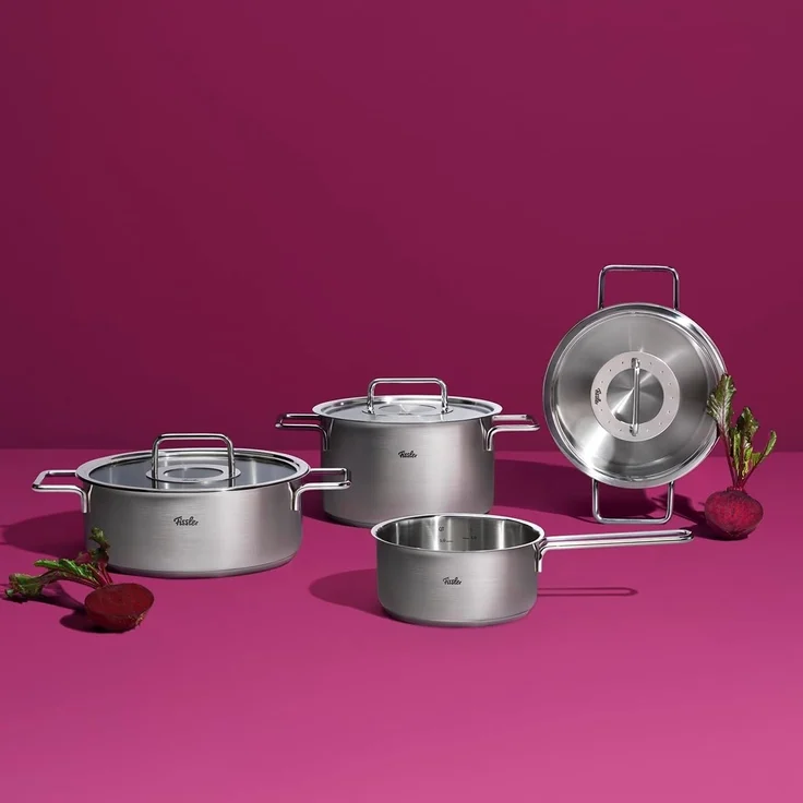 Fissler Topf-Set Fissler Pure Collection, Edelstahl 18/10 (Set, 5-tlg, Kochtopf 16/20/24 + Bratentopf 20cm + Stielkasserolle 16cm oD), Made in Germany – Bild 2