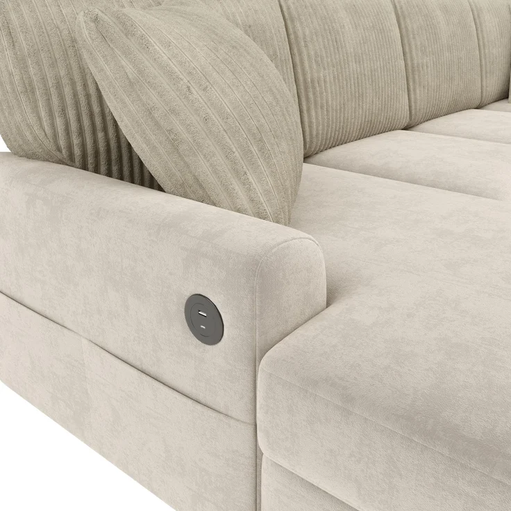 ZUBALIYA Modulare Wohnlandschaft, mit USB-C-Anschluss, H 83 × T 196 × B 249 cm, Beige, Chenille / Cord – Bild 18