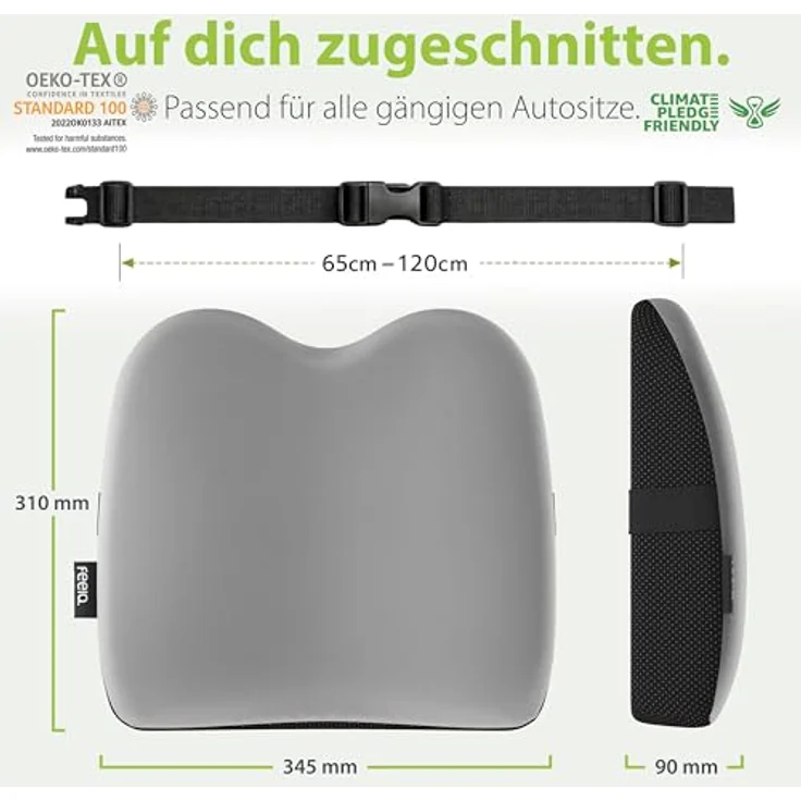 feela.® Ergonomisches Rückenkissen, Gedächtnisschaum-Rückstützkissen mit verstellbarer Passform für Auto- und Bürostühle, Silber – Bild 5