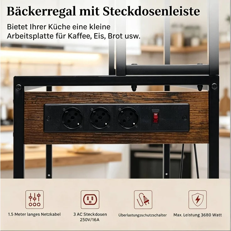 DESVIAE Regal mit Steckdosen 80x167x40 cm aus Metall und Spanplatte rustikbraun – Bild 8