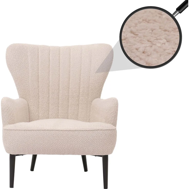 Lounge-Sessel HWC-K37, Cocktail-/Ohrensessel Polsterstuhl Retro Vintage Stoff Chenille (500g/m²) ~ creme-beige – Bild 1