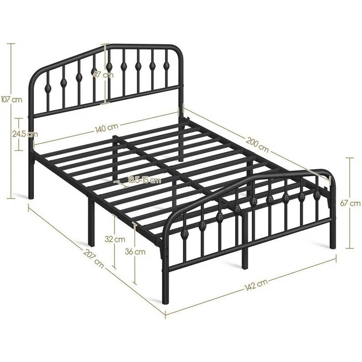 Yaheetech Metallbett 90-160cm (B), Bettrahmen Vintage Bettgestell mit kronenförmigem Kopfteil – Bild 4