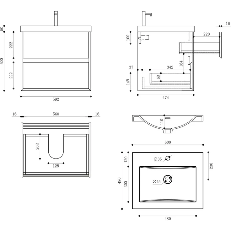 doporro Badmöbel-Set Badmöbel Set Badezimmermöbel Badezimmer Mineraguss Waschbecken Rimo – Bild 7