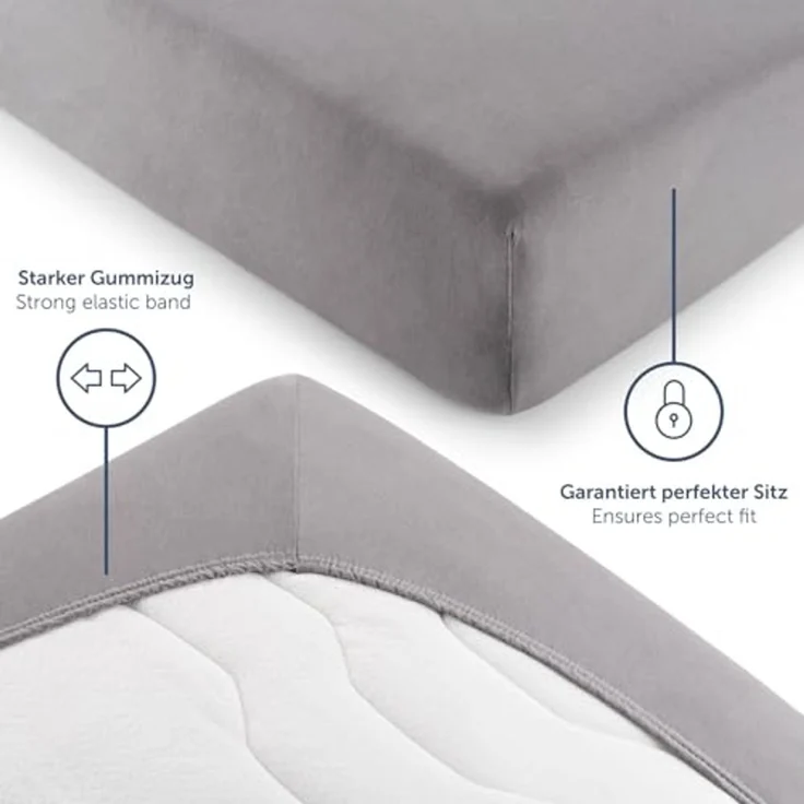 Blumtal® Spannbettlaken für Topper 100x200 cm Basics Jersey - Bettlaken 100x200 cm aus 100% Baumwolle - Oeko-TEX zertifiziertes Spannbetttuch 100x200 cm - Topper Spannbettlaken - Betttuch - Grau – Bild 4